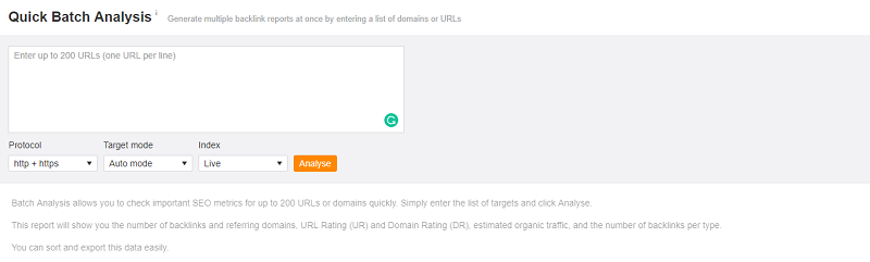 Ahref Batch Analysis Tool