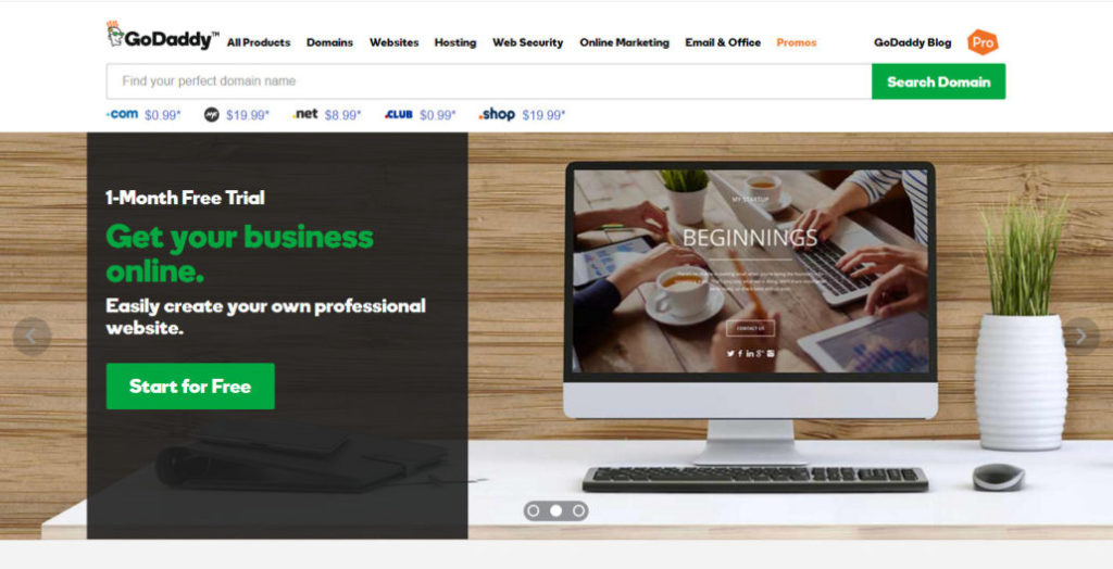 first look of Godaddy website builder