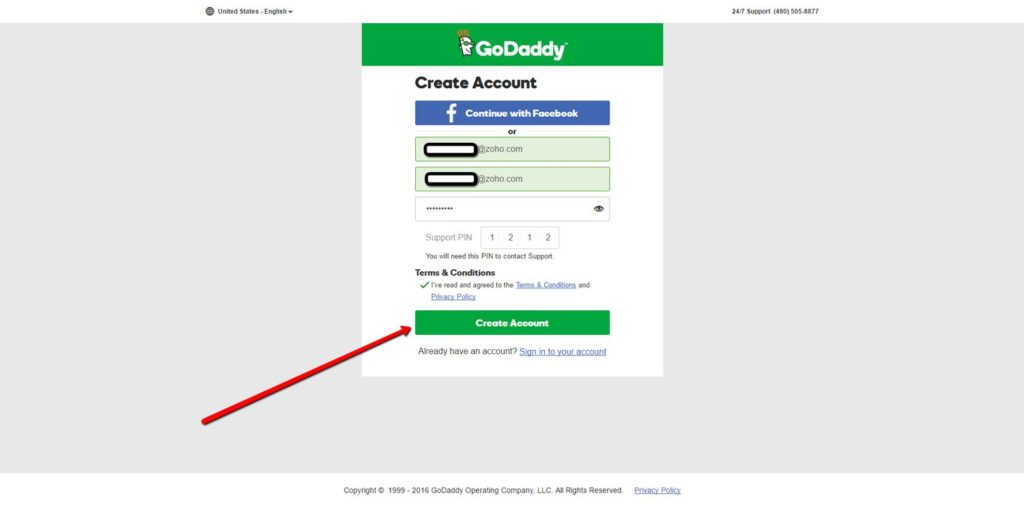 create account in godaddy website builder