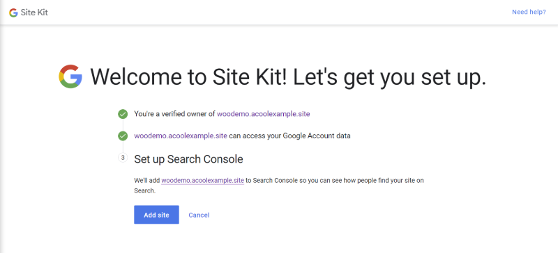 add site in Google Plugin Setup
