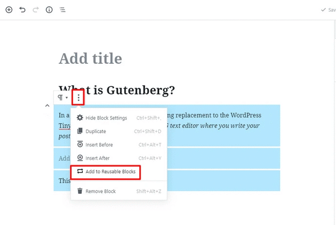 Blocks reusable WordPress Gutenberg
