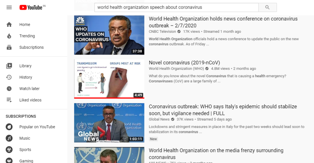 YouTube- good source of awareness about coronavirus