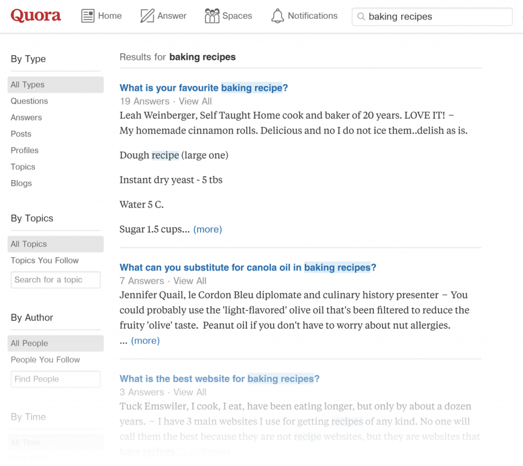 Quora keyword search results