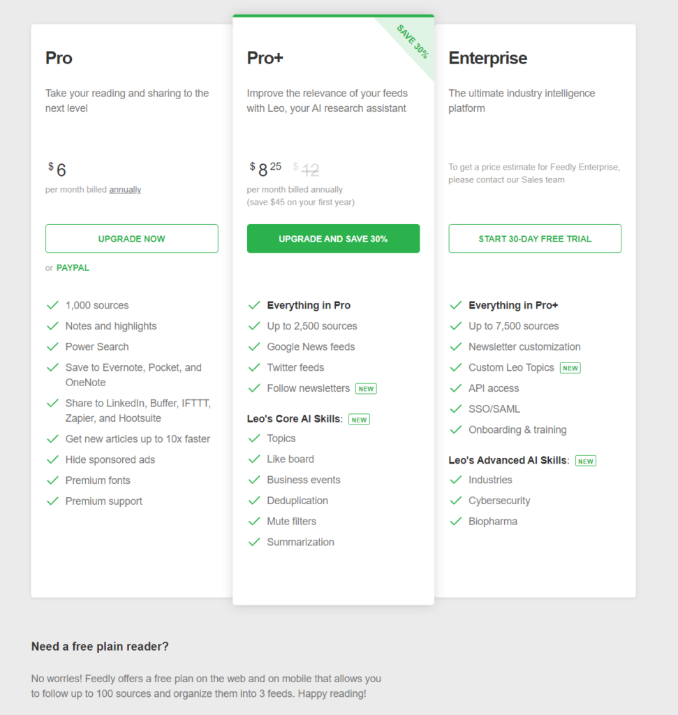 Feedly Pricing