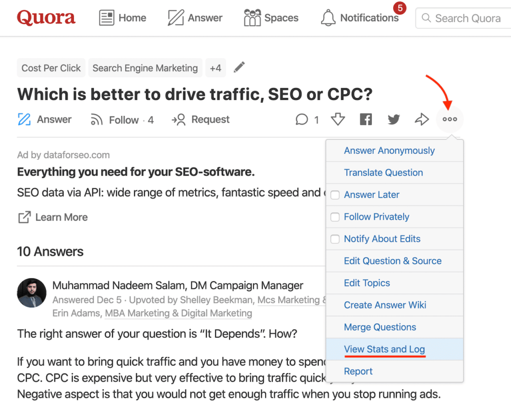 Free Website Traffic from Quora