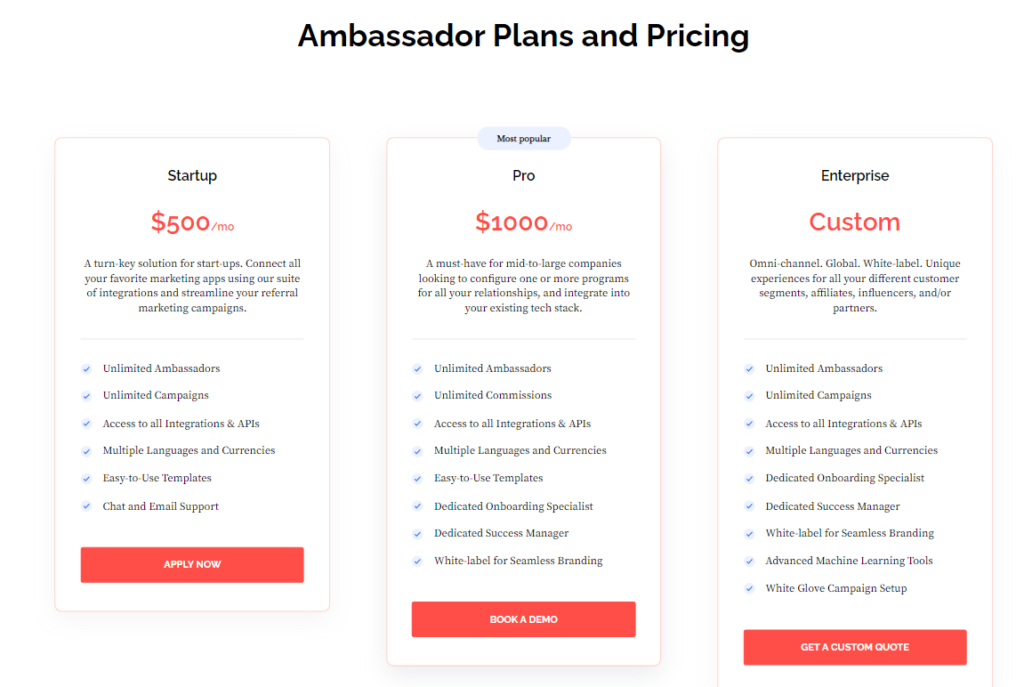 Ambassador plan and pricing