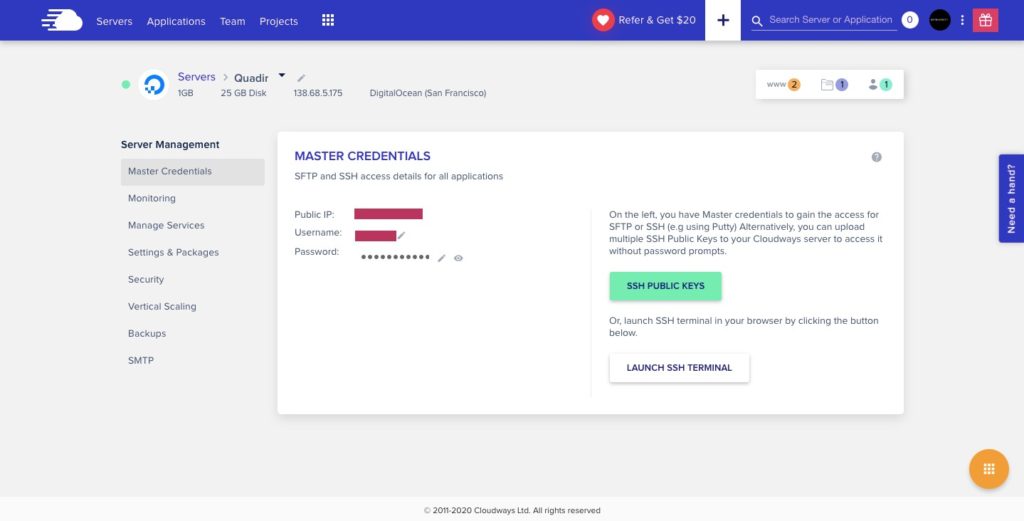 cloudways review dashboard