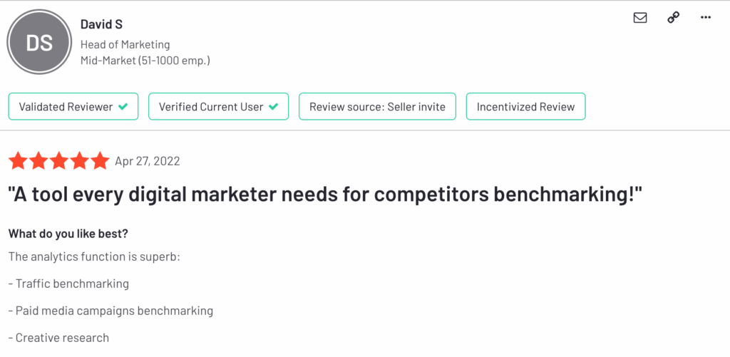 screen short of Similarweb customer review 2
