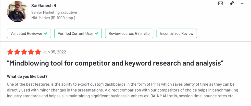 screen short of Similarweb customer review 3