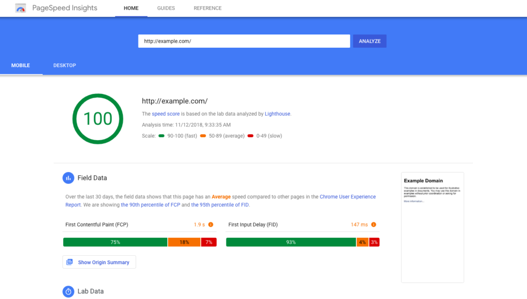 Screen short from Page Speed Insights