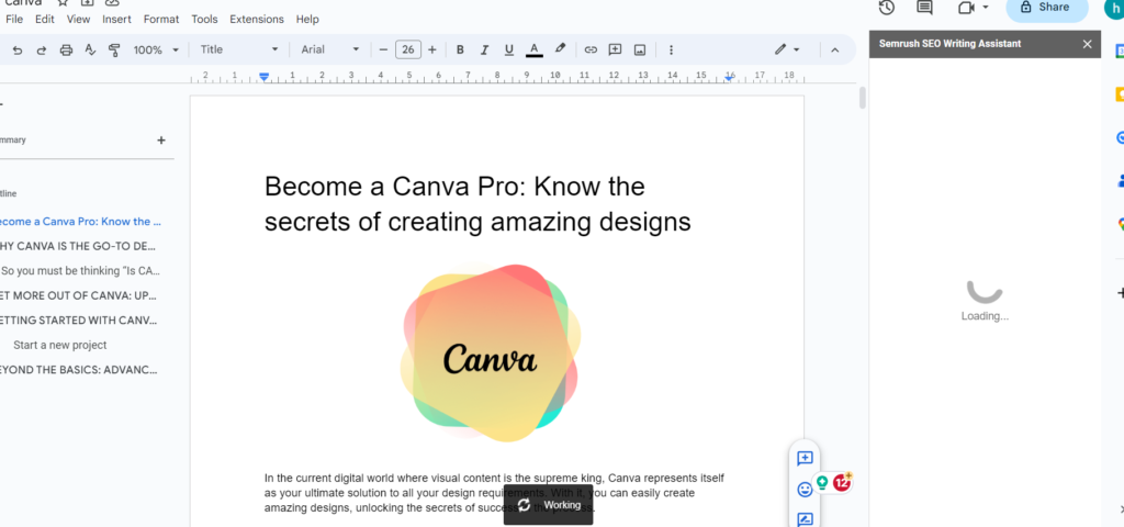 Screen short from 2 Google Docs highlight canva pro