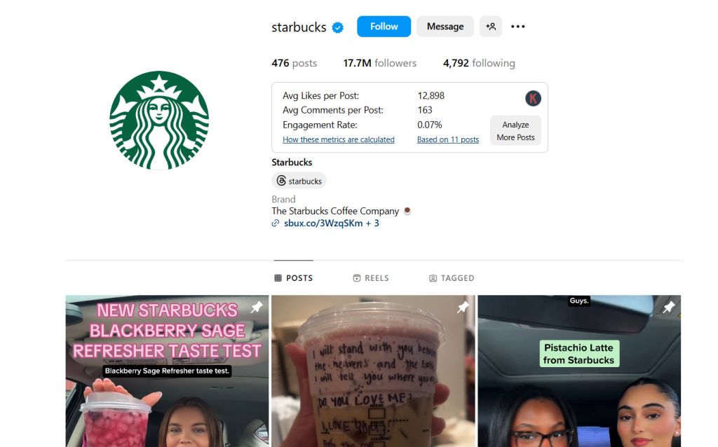 Starbucks instagram profile