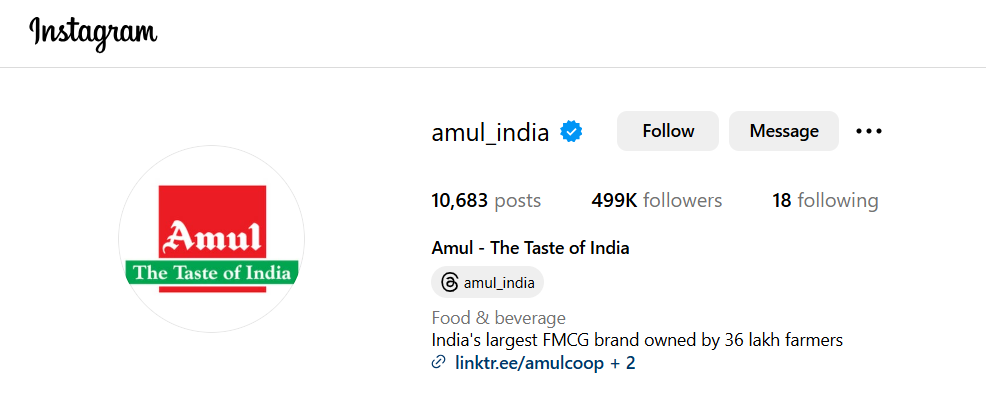 Amul on social media platforms